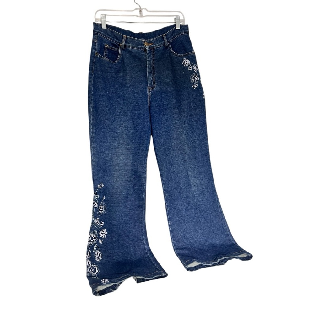 TravelSmith Blue and White Flare Wide Leg Jeans sz 12